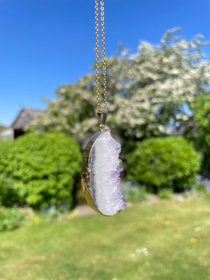 “The Crystal Slice” Natural Amethyst & Agate Pendant (chain not included)