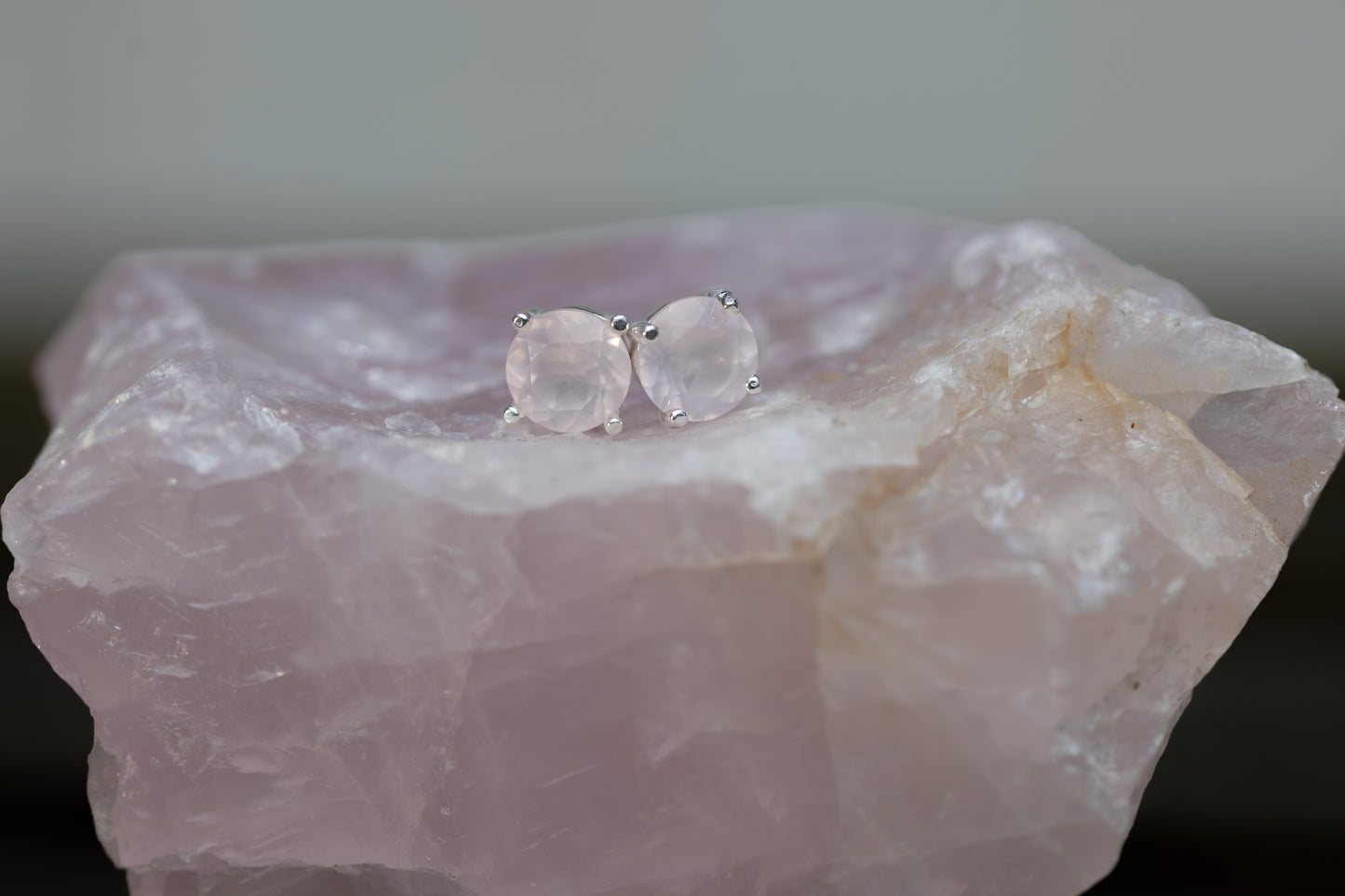 Rose Quartz Studs Earrings Sterling Silver