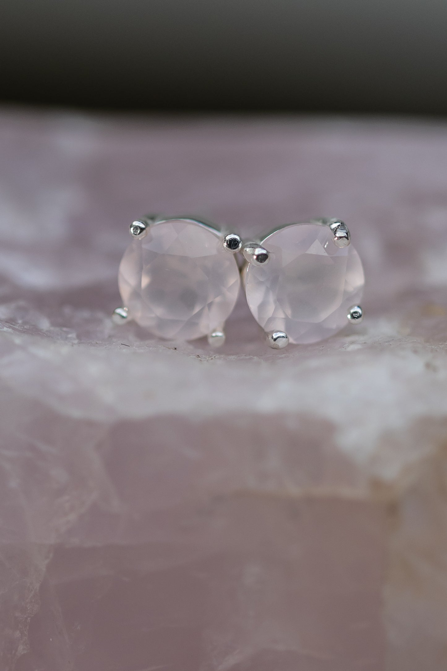 Rose Quartz Studs Earrings Sterling Silver