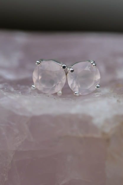 Rose Quartz Studs Earrings Sterling Silver