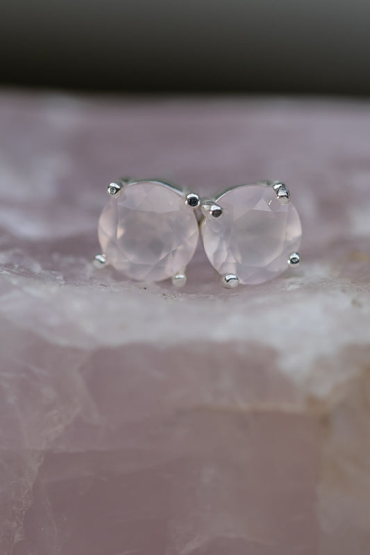 Rose Quartz Studs Earrings Sterling Silver