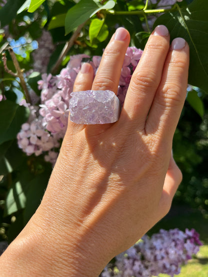 “The Druzy Embrace” Natural Amethyst Statement Ring