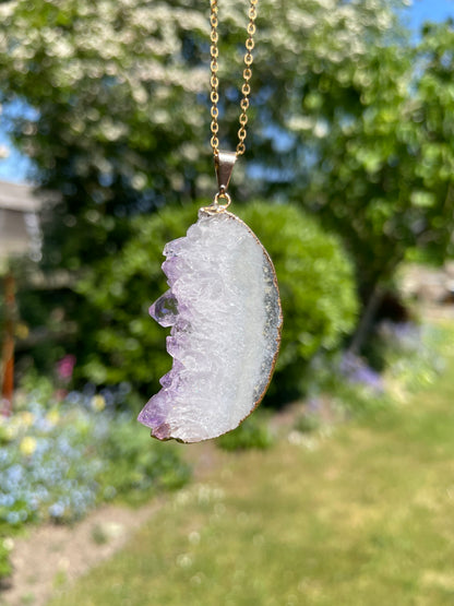 “The Crystal Slice” Natural Amethyst & Agate Pendant (chain not included)