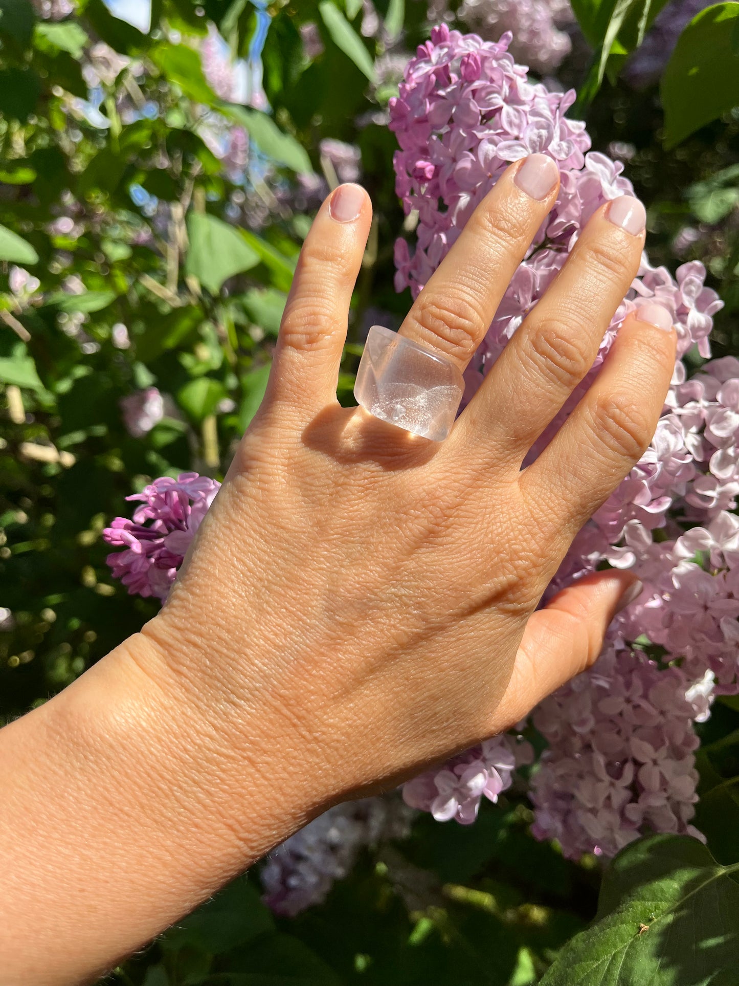 “The Crystal Embrace” Smooth Crystal Quartz Statement Ring