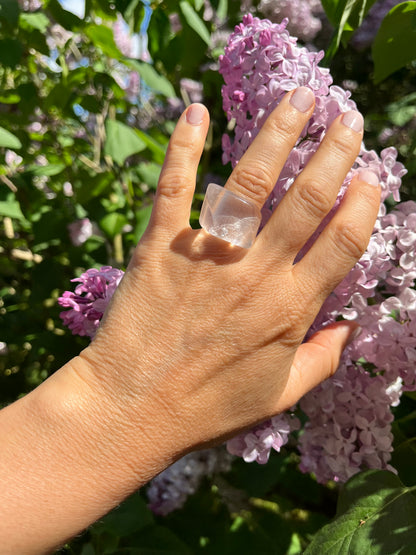 “The Crystal Embrace” Smooth Crystal Quartz Statement Ring