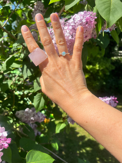 “The Rose Embrace” Smooth Rose Quartz Statement Ring