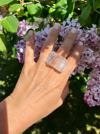 “The Crystal Embrace” Smooth Crystal Quartz Statement Ring