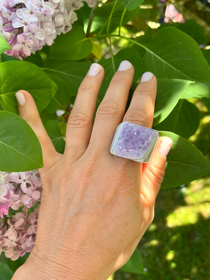 “The Druzy Embrace” Natural Amethyst Statement Ring