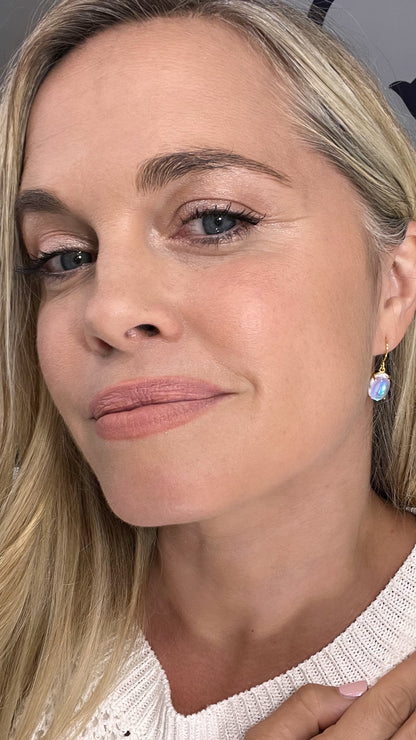Rainbow Moonstone Gold Pendant Earrings