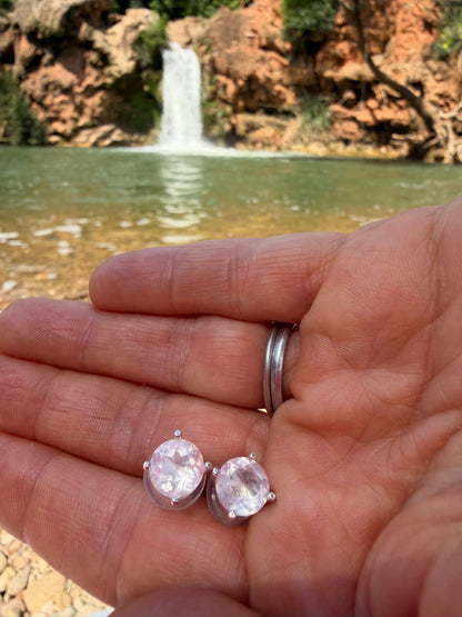 Rose Quartz Studs Earrings Sterling Silver