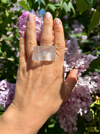 “The Crystal Embrace” Smooth Crystal Quartz Statement Ring