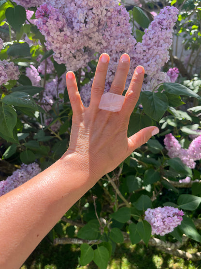“The Rose Embrace” Smooth Rose Quartz Statement Ring