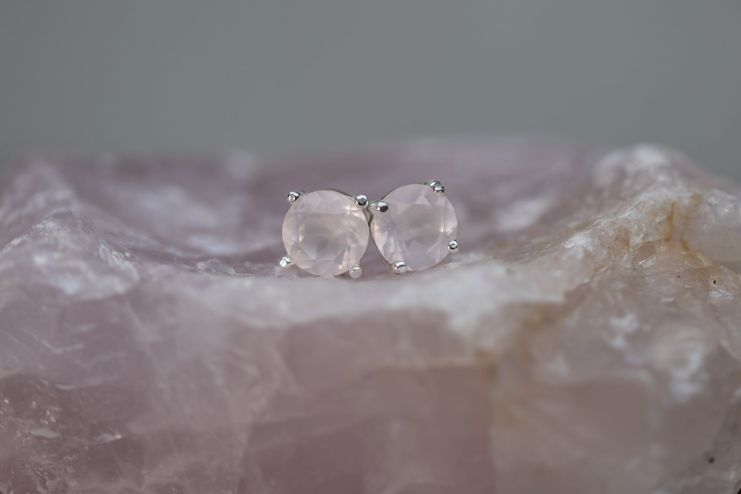 Rose Quartz Studs Earrings Sterling Silver