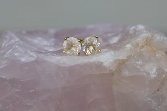 Rose Quartz Stud Earrings 18k+ Gold Plated