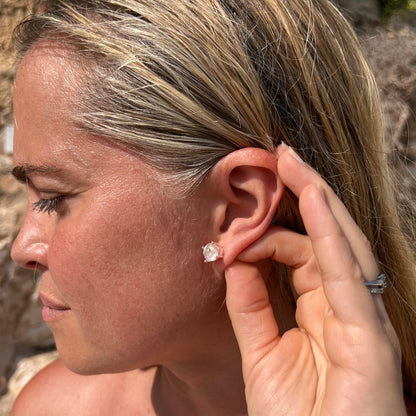 Rose Quartz Studs Earrings Sterling Silver