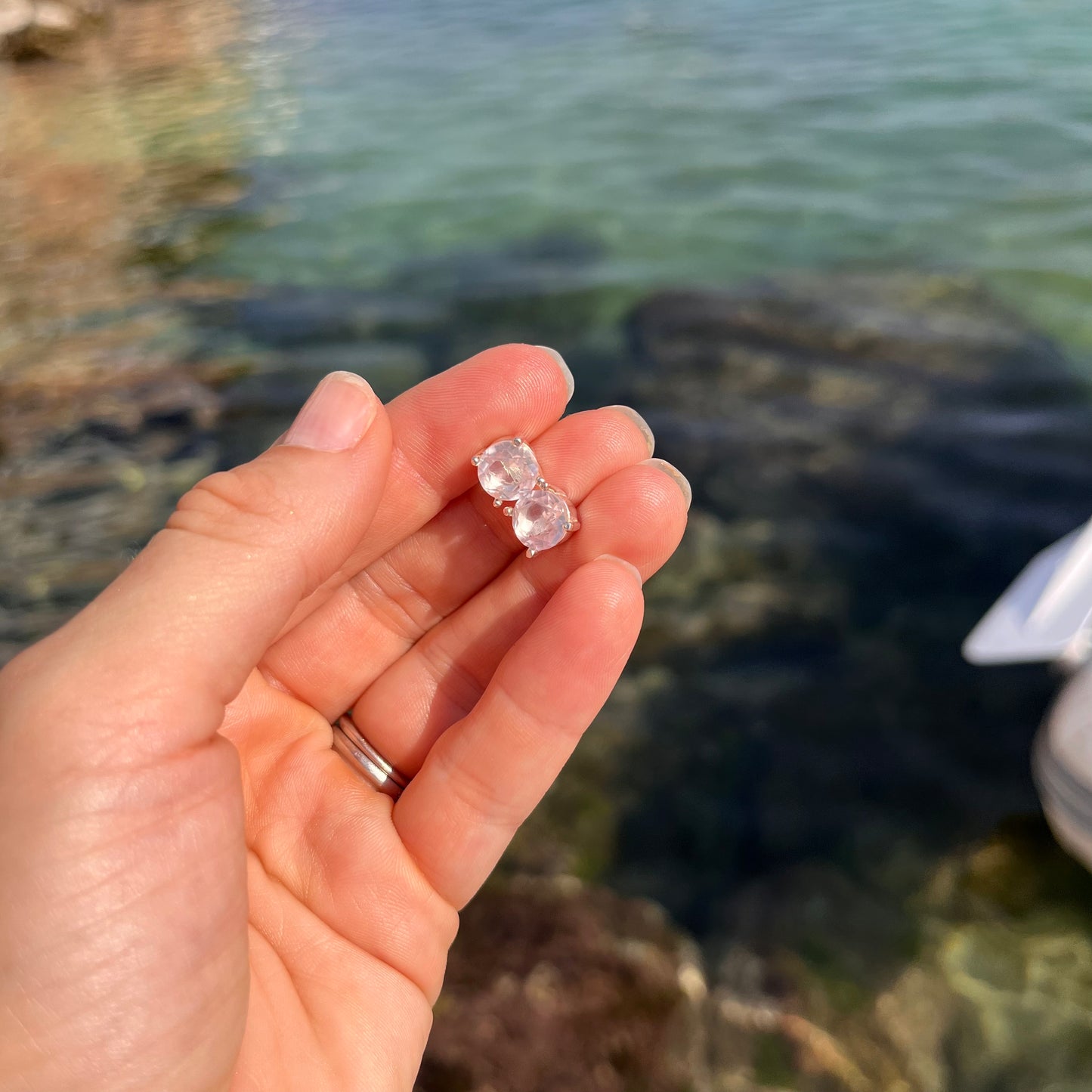 Rose Quartz Studs Earrings Sterling Silver