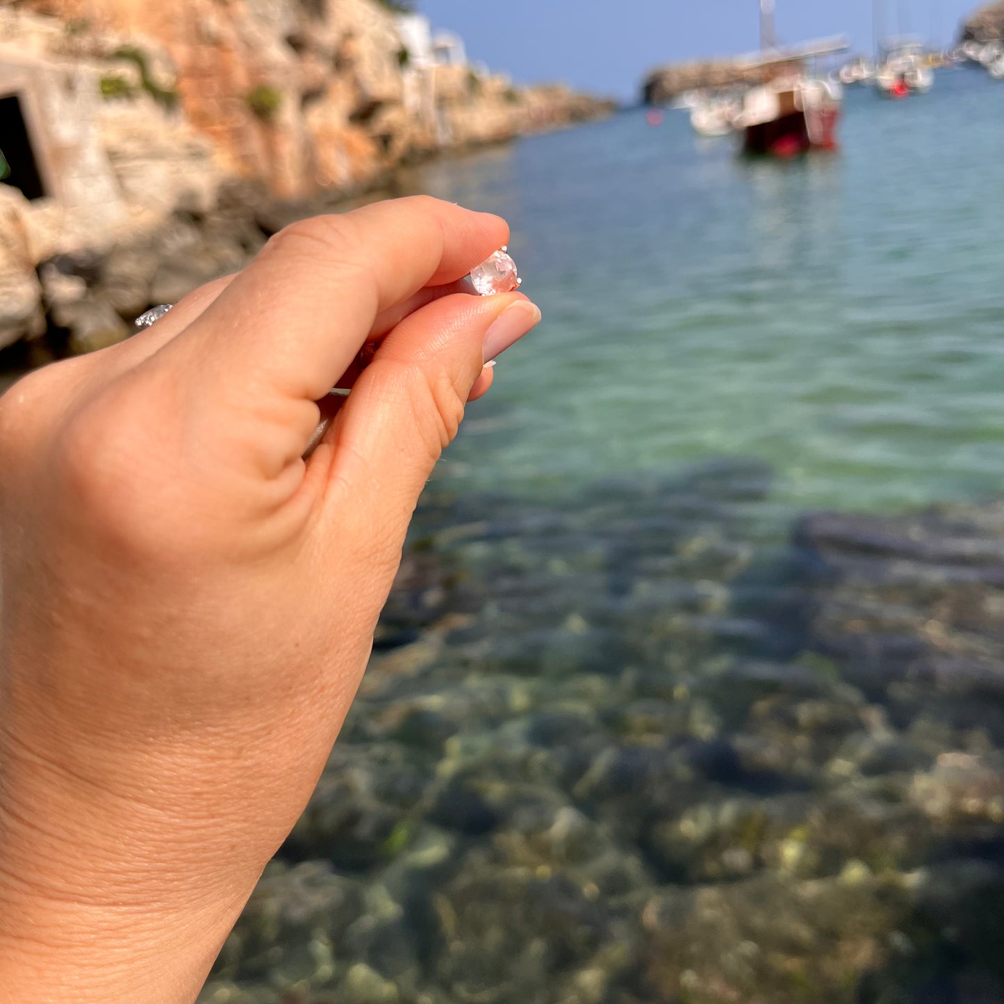 Rose Quartz Studs Earrings Sterling Silver