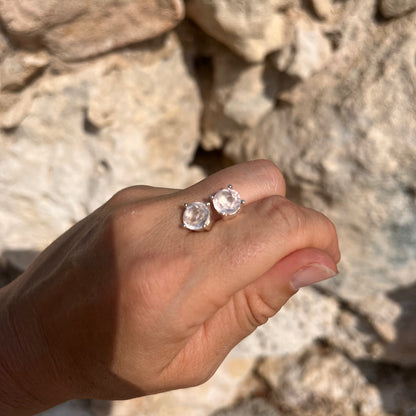 Rose Quartz Studs Earrings Sterling Silver
