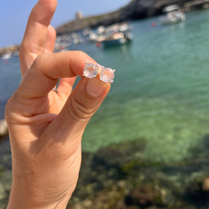 Rose Quartz Studs Earrings Sterling Silver