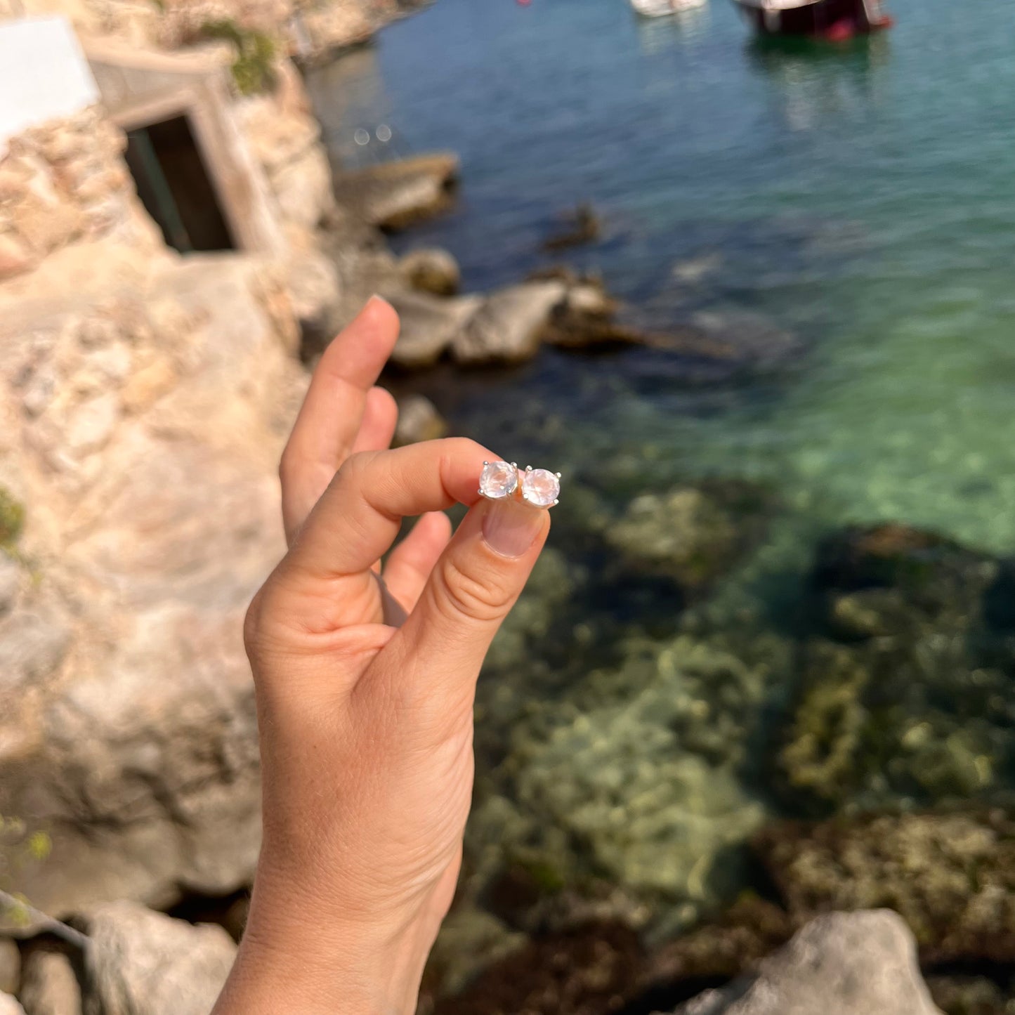 Rose Quartz Studs Earrings Sterling Silver