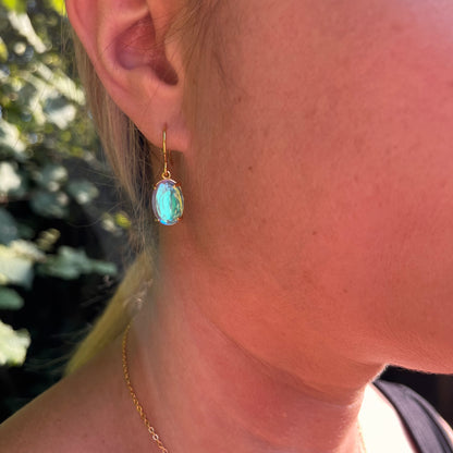 Rainbow Moonstone Gold Pendant Earrings