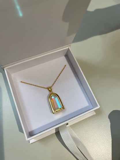 Rainbow Moonstone Gold Pendant Necklace