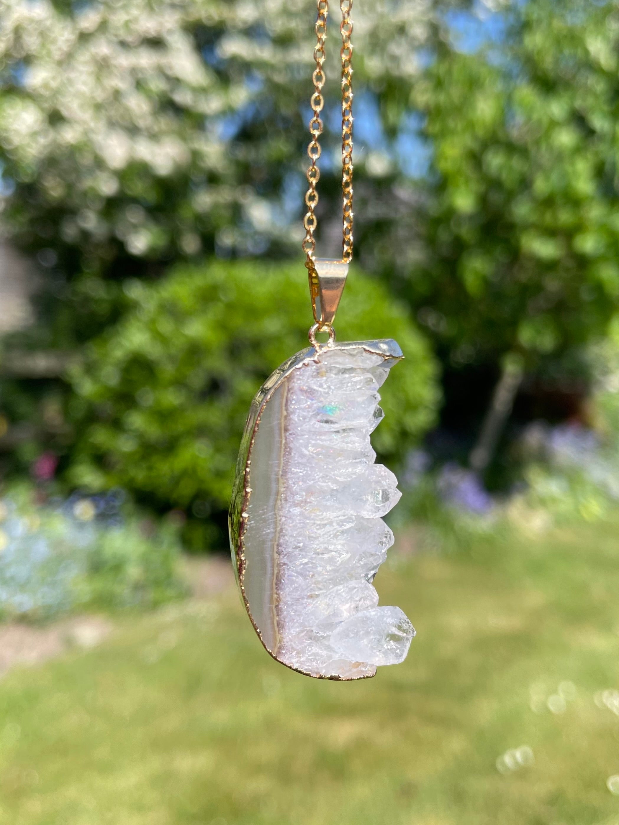 The Crystal Slice” Natural Amethyst & Agate Pendant (chain not