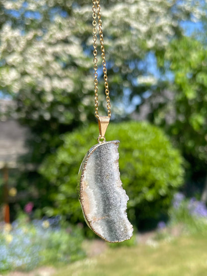 “The Crystal Slice” Natural Amethyst & Agate Pendant (chain not included)