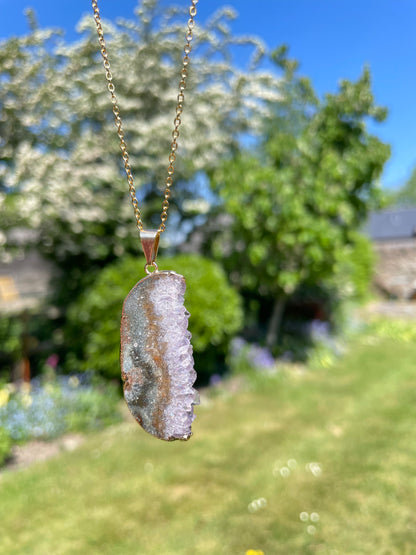 “The Crystal Slice” Natural Amethyst & Agate Pendant (chain not included)