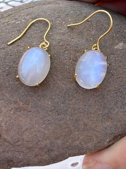 Milky Glow rainbow moonstone pendant earrings in 18k gold plated sterling silver by Marie-Françoise Jewellery