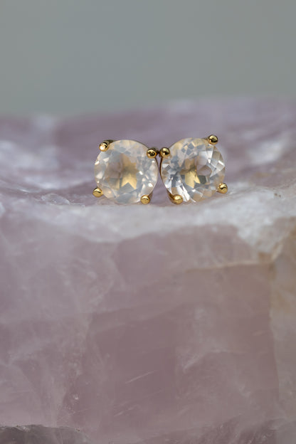 Rose quartz stud earrings in 18k gold plating by Marie-Françoise Jewellery