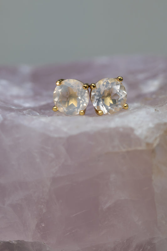 Rose quartz stud earrings in 18k gold plating by Marie-Françoise Jewellery