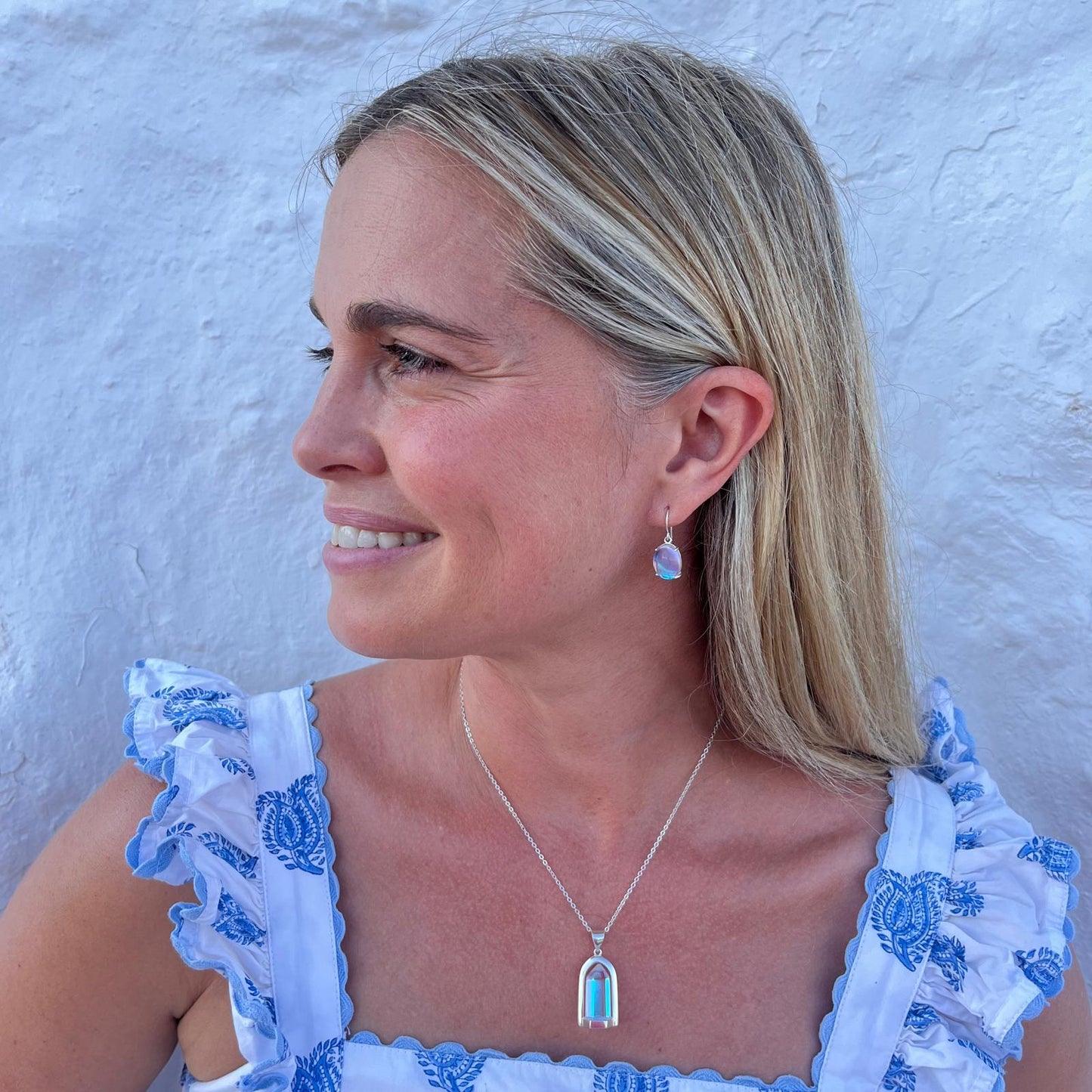 Rainbow Moonstone Sterling Silver Pendant Earrings