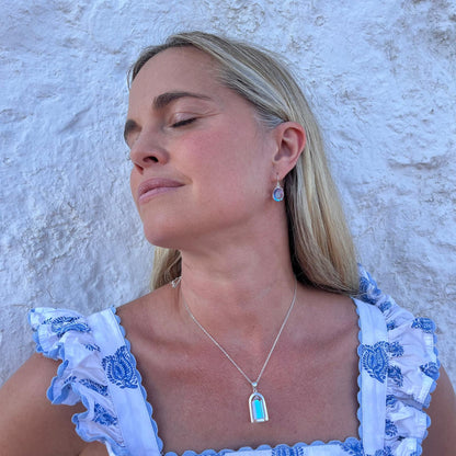 Rainbow Moonstone Sterling Silver Pendant Earrings