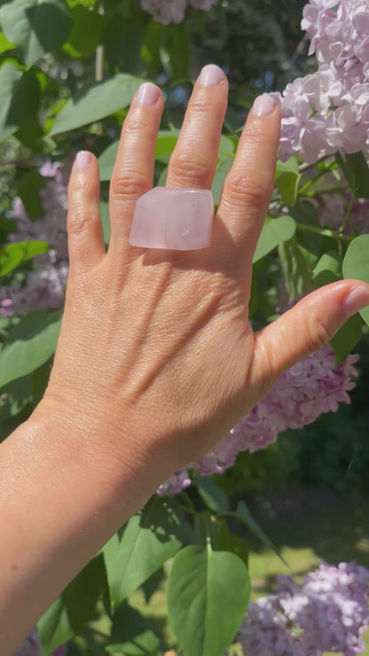 “The Rose Embrace” Smooth Rose Quartz Statement Ring