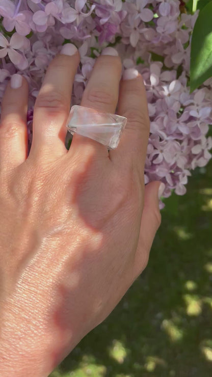 “The Crystal Embrace” Smooth Crystal Quartz Statement Ring