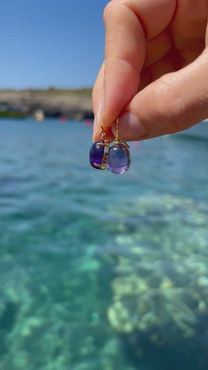 Amethyst Oval Drop Earrings 18k Gold Plated