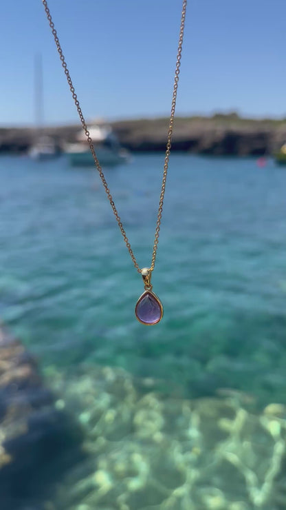 Amethyst Teardrop Pendant with Chain 18k Gold Plated