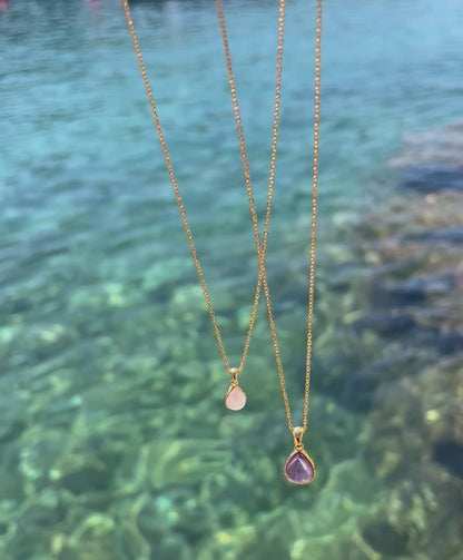Amethyst Teardrop Pendant with Chain 18k Gold Plated